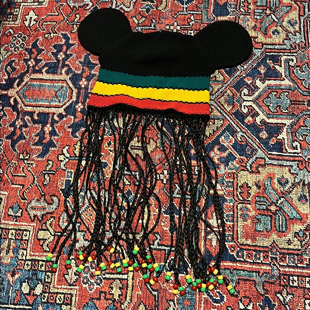 Rasta Mickey Mouse hat with beaded braids new with tags color red green yellow